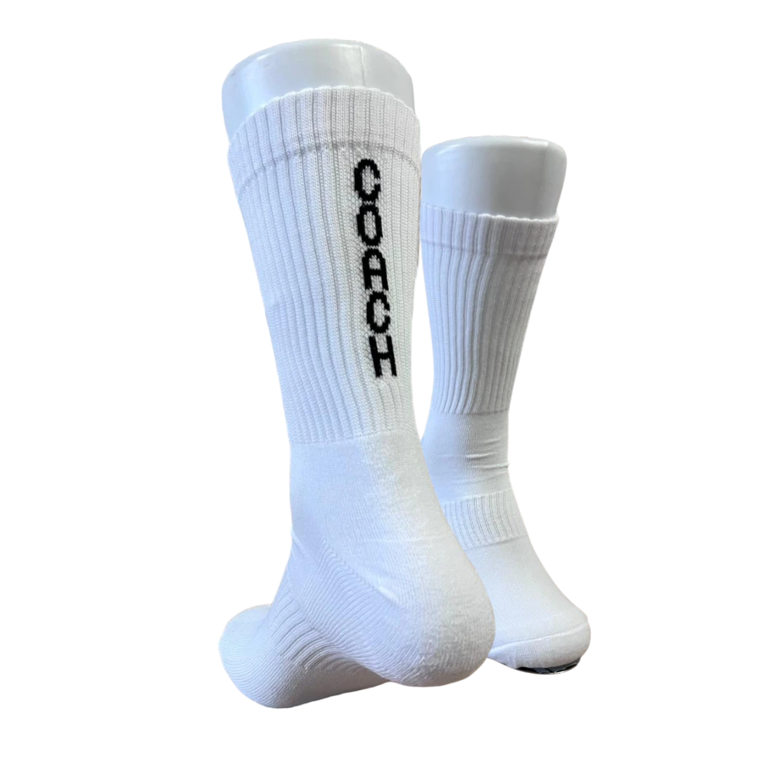 Спортни бели чорапи за треньори с надпис COACH